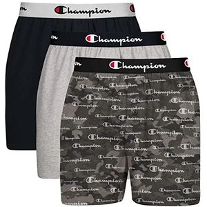 Champion Boxershorts voor heren, Zwarte camouflage-print met Script-logo/New Ebony/Oxford Grey Heather, XXL