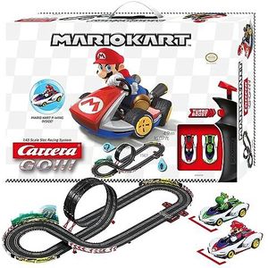 Carrera Go!!! Mario Kart - P-Wing autoracebaan voor kinderen vanaf 6 jaar en volwassenen, 4,9 m racebaan met looping en Mario & Yoshi I 2 handregelaars met turbo-knop, cadeaus voor Kerstmis