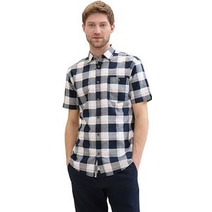 TOM TAILOR Basic getailleerd overhemd voor heren met ruitpatroon, 35414 - Navy Multicol Structure Check, XXL