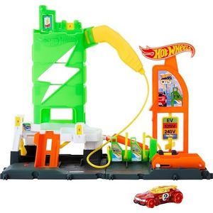 Hot Wheels 'Let's Race' Netflix - Speelgoedauto Baanset, Supersnel Tankstation speelset met neplaadstations voor elektrische auto's en speelgoedauto op schaal van 1:64, HTN79