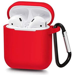 Compatibel met AirPods-hoes, volledige beschermhoes van siliconen voor AirPods-accessoires, compatibel met Apple AirPods 1 & 2, draadloze en bekabelde oplaadhoes, zichtbaar-rood front-led