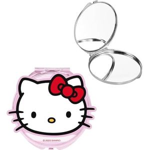 Hello Kitty opvouwbare make-upspiegel met dubbele spiegel en klassiek design in ronde vorm | draagbaar roze accessoire met afbeelding op de voorkant en veilige structuur voor meisjes en jonge