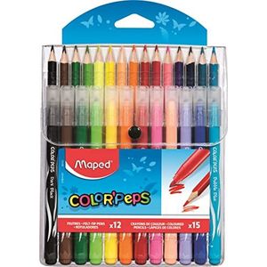 Maped - Combo Pack Jungle Color'Peps – 15 kleurpotloden + 12 viltstiften wasbaar en droog – middelgrote punt geblokkeerd – levendige kleuren – hersluitbare kunststof tas