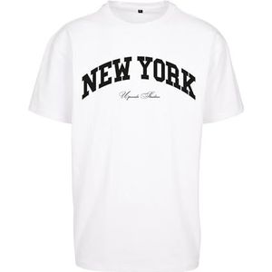 Mister Tee Upscale New York College T-shirt voor heren, oversized T-shirt, met print, oversized fit, streetwear, wit, XXL