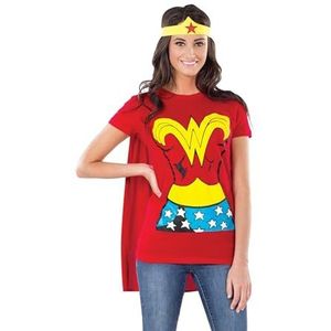 Rubies DC Comics Wonder Woman T-shirt met Cape en hoofdband voor dames, Rood, M