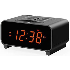 ITOMA 213 Kleine digitale wekker, dubbel alarm met 4-wekelijkse modi, snooze, USB-oplader, automatische handmatige dimmer, 12/24 uur, nachtlampje en oranje led-display klok voor slaapkamer