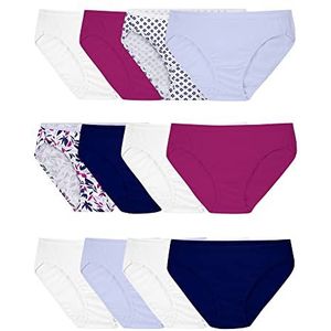 Fruit of the Loom Damesondergoed, katoen, stretch, slipje (normale en grote maten), bikinistijl (pak van 10), Katoen - 12 Pack - Roze/Navy/Wit, 7