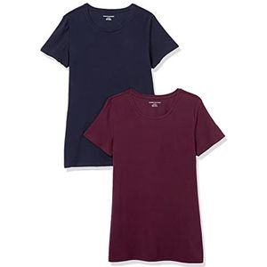 Amazon Essentials Women's T-shirt met korte mouwen en ronde hals in klassieke pasvorm, Pack of 2, Bordeauxrood/Marineblauw, XL