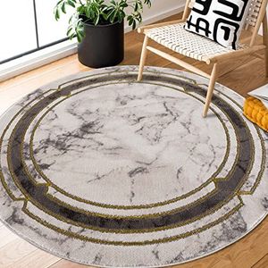 carpet city Vloerkleed woonkamer - rand 120 cm rond grijs goud gemêleerd - moderne tapijten laagpolig