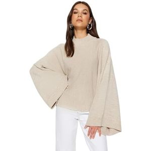 Trendyol Regular sweater voor dames, rechte lange mouwen, stone, L