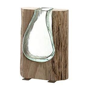 Leonardo Casolare, 038508, decoratieve vaas van hout en glas, handgemaakt, rustieke tafelvaas in moderne landelijke stijl, uniek, hoogte: 20,4 cm, 1 stuk