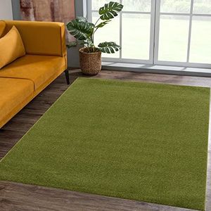 SANAT Laagpolig tapijt voor de woonkamer, effen moderne tapijten voor de slaapkamer, werkkamer, kantoor, hal, kinderkamer en keuken, groen, 160 x 230 cm