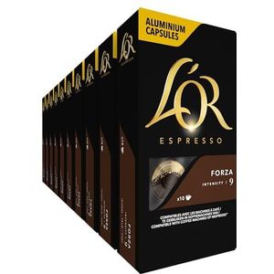 L'OR Espresso Koffiecups Forza (100 Espresso Koffie Capsules - Geschikt voor Nespresso Koffiemachines - Intensiteit 09/12 - 100% Arabica Koffie) - 10 x 10 cups