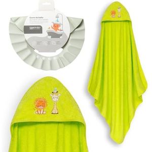 Interbaby Babybadhanddoek + verstelbare muts, capuchonhanddoek van 100% katoen, uniseks, zacht, sneldrogend, ideaal voor pasgeborenen, baby's en peuters, motief: leeuw, giraf, vogel