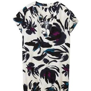 TOM TAILOR Damesblouse met korte mouwen en patroon, 35285 - Dark Blue Floral Design, 44