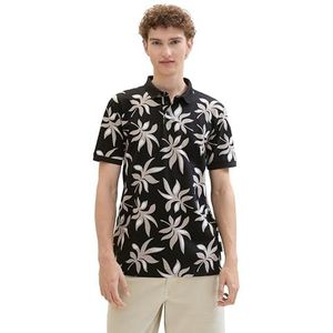 TOM TAILOR Denim Poloshirt voor heren, 35495 - Black Summer Leaf Print, XS