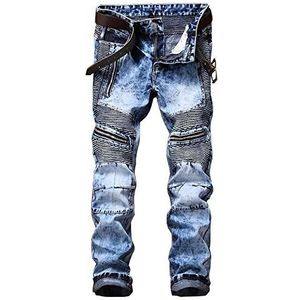 AITITIA Biker Zipper Deco Herenspijkerbroek, wassing, rechte pasvorm, Lichtblauw, 52