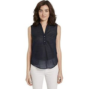 TOM TAILOR Dames Mouwloze Henley-blouse met zijsplitten 1019497, 14482 - Deep Black, 38