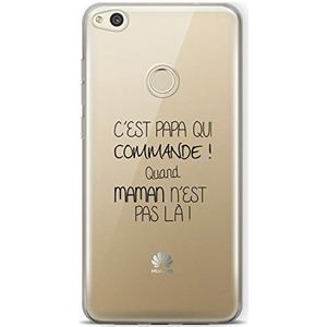 Zokko Beschermhoes voor Huawei P8 Lite 2017, opschrift C'est Papa, opschrift Quand Maman ist nicht le! - zacht, transparant, inkt wit
