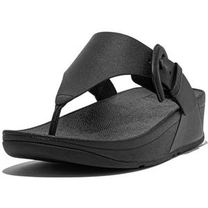 Fitflop Dames LULU Covered-Buckle RAW-Edge lederen teenslippers sandaal, zwart, 4.5 UK, Zwart, 37.5 EU