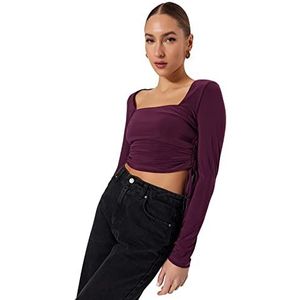 Trendyol Dames Getailleerde Basic Vierkante Kraag Gebreide Blouse, Lila, S