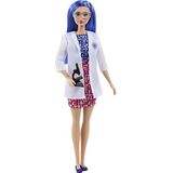 ​Barbie Wetenschappelijk Onderzoekster Pop (ruim 30 cm) met blauw haar, color-block jurk, laboratoriumjas, platte schoenen en microscoop, geweldig cadeau voor kinderen vanaf 3 jaar, HCN11