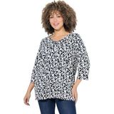 Ulla Popken - Shirt - Zwart/Wit - V-hals - Driekwart Mouw - Normale Pasvorm