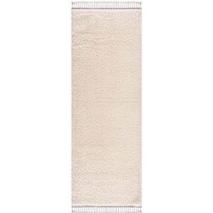 carpet city Tapijt woonkamer - Shaggy hoogpolig crème - 80x300 cm effen - moderne tapijtloper met franjes