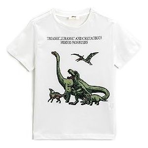 Koton Boys Dinosaurus bedrukt T-shirt met korte mouwen van katoen, Ecru (002), 7-8 Jaar