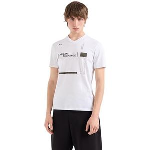 Armani Exchange Heren V-hals met Scattered Logo Elements Slim Fit Jersey T-shirt, off-white, L