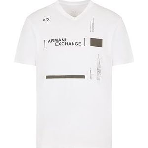 Armani Exchange Heren V-hals met Scattered Logo Elements Slim Fit Jersey T-shirt, off-white, XL