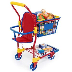 Bayer Design 75003AA Speelgoedwinkelwagen voor kinderen met poppenzitje, kartonnen voedsel, boodschappenwagen, kleurrijk