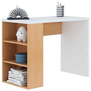 HOGAR24 ES | Bureau met plank | Werktafel | Wit en eiken | Afmetingen: 100 x 50 x 75 cm