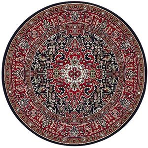 Nouristan Mirkan Orient tapijt, rond, woonkamertapijt, oosters laagpolig, vintage, oosters tapijt voor eetkamer, woonkamer, slaapkamer, marineblauw, 160 cm