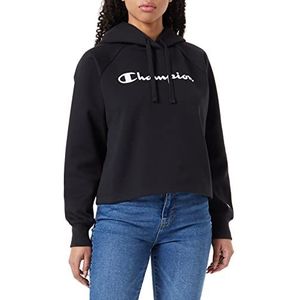 Champion Legacy American Classics Stretch Interlock Logo Crop Boxy Sweatshirt met capuchon, zwart, XL voor dames