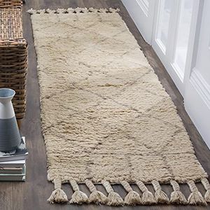 Safavieh Anika Tasseled Area tapijt, handgeweven wol & katoen loper tapijt in Ivoor/lichtgrijs, 68 X 243 cm