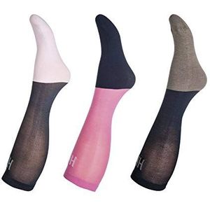 HKM Uniseks Microcotton Colour Set Van 3 Rijsokken Roze/Navy/Grijs 35-37