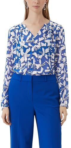 Comma Blousetop met All Over Print Blauw/Wit
