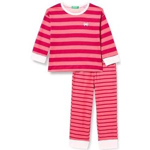 United Colors of Benetton Pig(tricot + pant) 3ZTH0P04V pyjamaset, magenta rood en roze zalm 65J, 90 meisjes, Righe Rosso Magenta E Rosa Salmone 65j, 90 cm