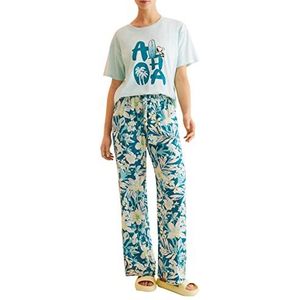 women'secret Casual lange broek voor dames met groen bloemenpatroon, Meerkleurig, XXL