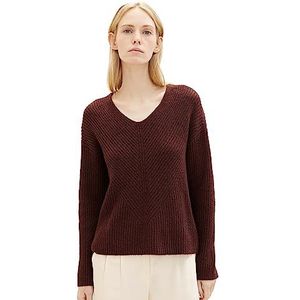TOM TAILOR Basic damestrui met V-hals, 32404 - Raisin Melange, XL
