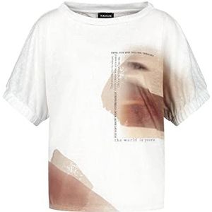 Taifun Dames shirt met korte mouwen met print details korte mouwen, overgesneden schouders, brede mouwen, elastische zoom T-shirt korte mouwen ronde hals shirt met korte mouwen, Offwhite patroon, 36