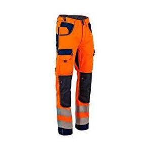 LMA Workwear 1679 POLARISATION goed zichtbare tweekleurige broek met kniezakken, maat 66, neon oranje/donkerblauw