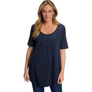 Ulla Popken - T-shirt - Marinier - Geplooid - A-lijn - Halve Mouwen - Modal