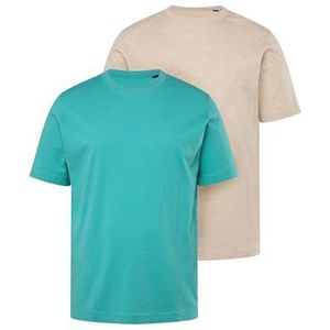 JP 1880 Heren grote maten grote maten Menswear L-8XL T-shirts, basic, 2-pack, ronde hals, tot 8XL 702637, turquoise, 4XL