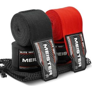 Meister Elite 180"" Premium Adult Hand Wraps voor MMA & Boksen - 2 paar Pack w/Mesh Bag - Zwart/Bloed Rood