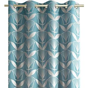 AmeliaHome Gordijn 140x250 cm oogjessjaal metallic patroon raamdecoratie decoratief gordijn floris blauw