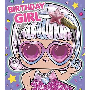 LOL Surprise Doll Happy Birthday Card met Glitter Hair Clip bevestigd aan kaart