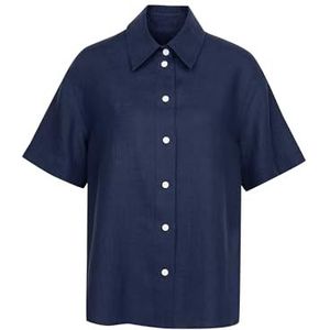 Seidensticker - Damesblouse - Blauw - 48 - Regular Fit - Linnen