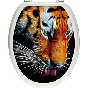 Pixxprint maiestieke tijger drinkt zwart/wit als toiletdeksel stickers, WC, WC-deksel - afmetingen: 32x40 cm, glanzend materiaal toiletdekselstickers, vinyl, kleurrijk, 40 x 32 x 0,02 cm
